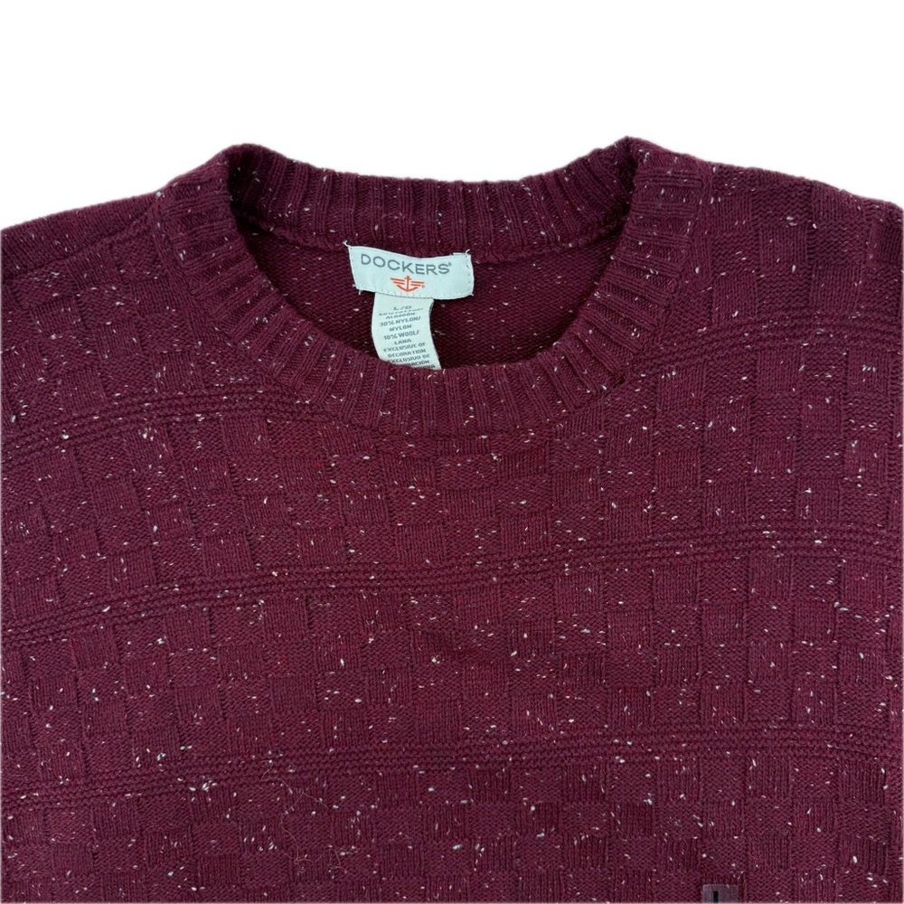 Dockers Textured Checkerboard Pattern Burgundy Sweater, Men's Size Large, NWT - Picture 2 of 16